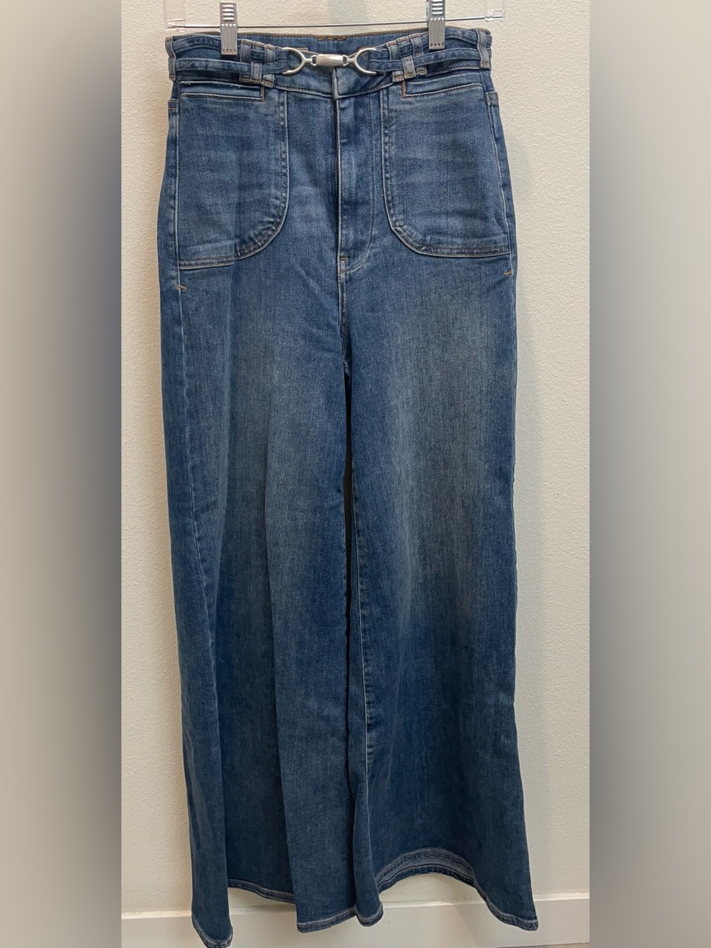 Pilcro by Anthropologie Wide-Leg High Waist Cotton Denim Blue Jeans with Belt
